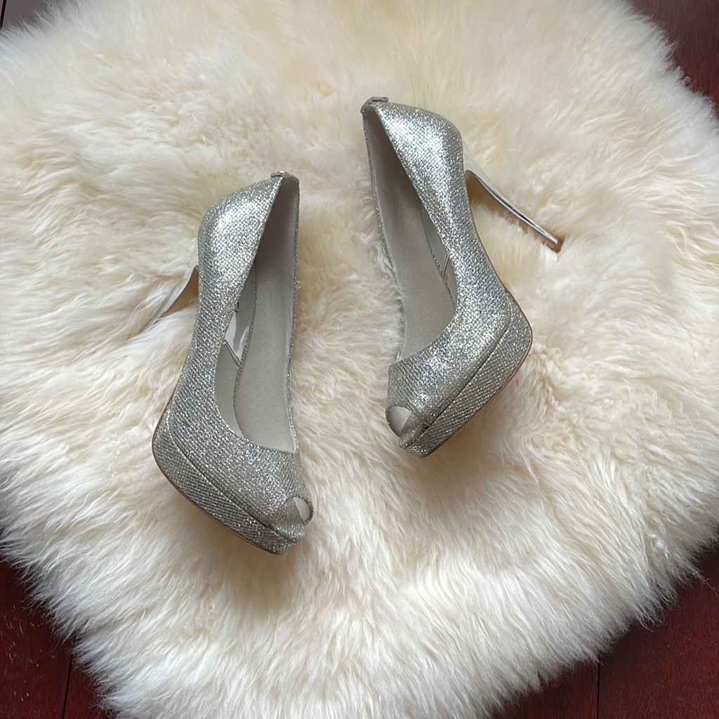 Euc Michael Kors Silver Gold Platform Stiletto Heels 7.5m Womens!